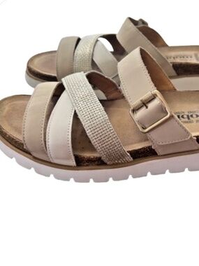 Mephisto Mobils Leather TOURIA Mule Sandal Slip On Beige Adjustable US 11-11.5